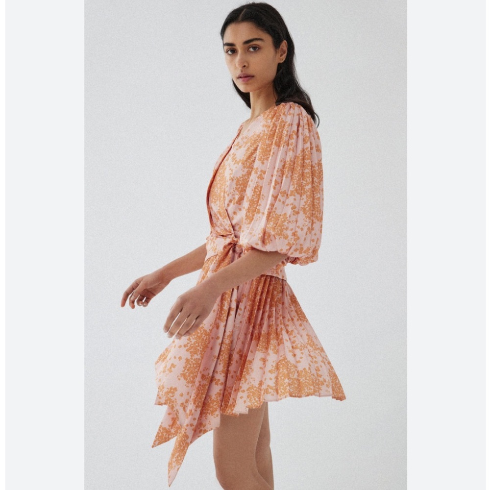 NWT Acler Harlem Dress FLORAL PLEATED asymmetrical wrap Sherbet Ditsy Print 4